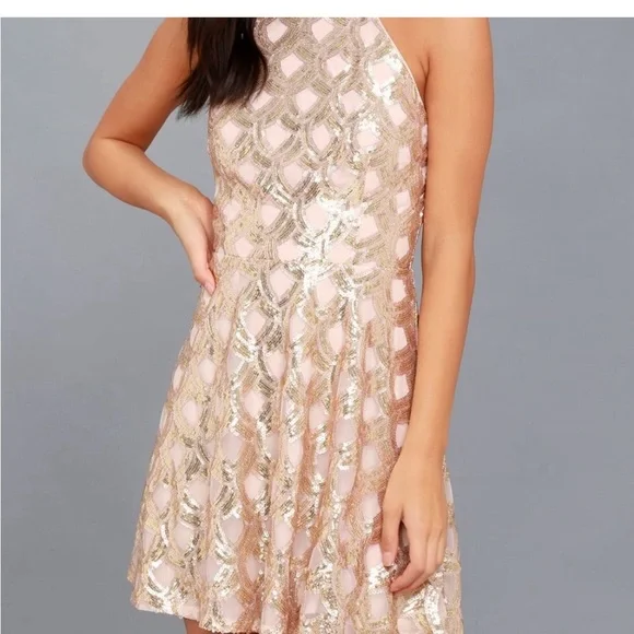 Lulus | Dresses | Nwt Lulus Dresses Rose Gold Sequin Skater Dress | Poshmark
